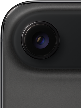 iPhone Air, pohled zezadu, vesmírně černá barva, horní zakulacený roh, Fusion fotosoustava s jedním objektivem